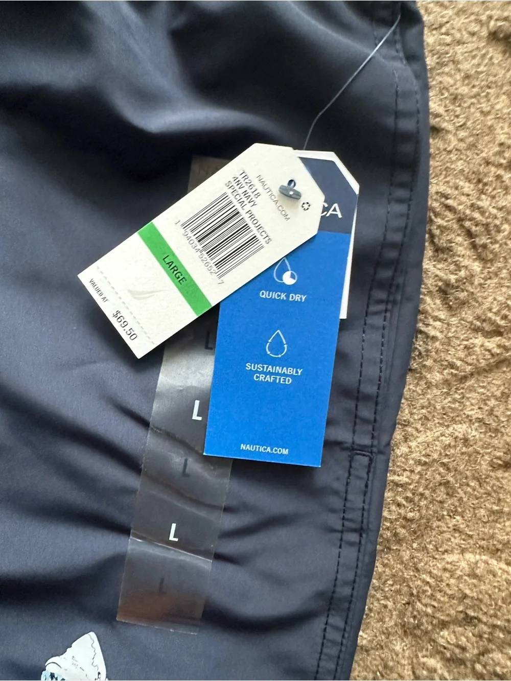 Nautica Men's Navy Blue shark week bathing suit swim shorts, size large
